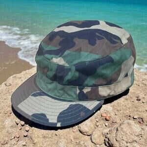 Vintage Woodland Camo Field Hat Cap Camouflage Fitted Size 7 3/4 Atlas Headwear